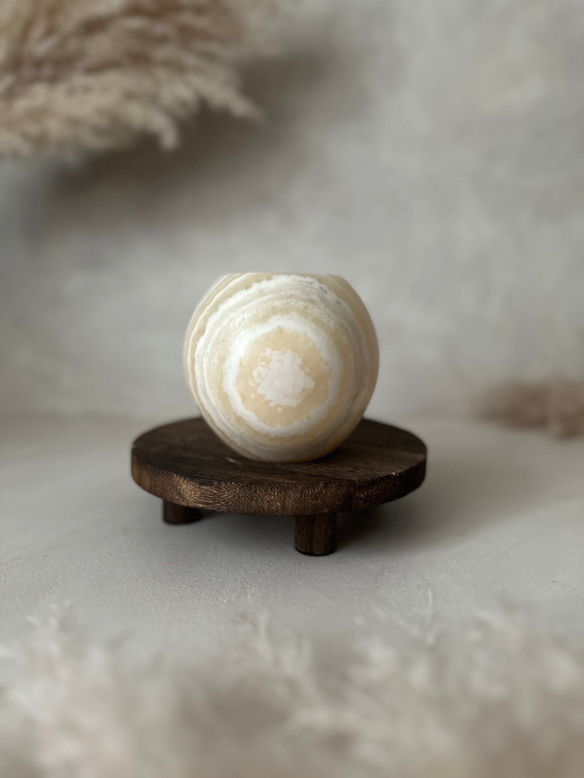 Kreisförmige Maserung zeigt den Roya the Brand Sol Kerzenhalter ruhig.